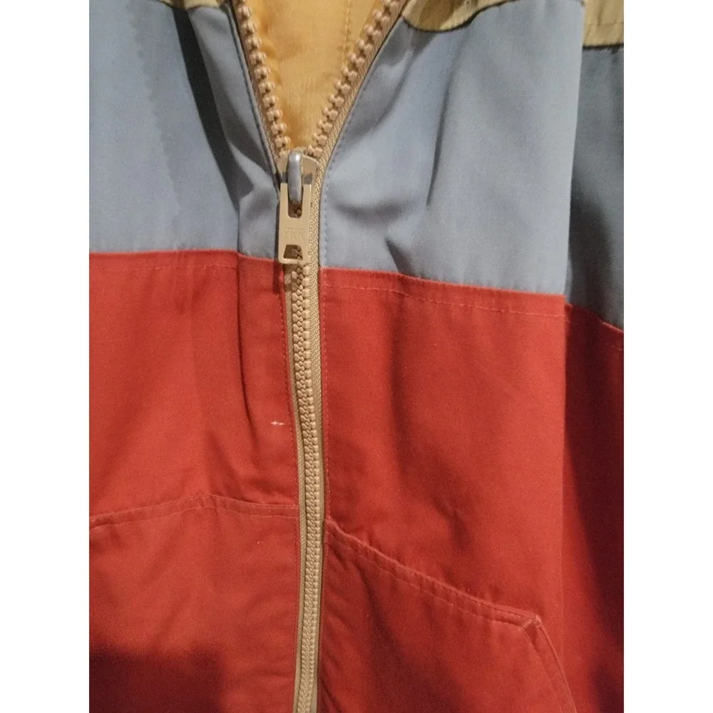 XTC Colorblock Full Zip Orange Gray Puffer Hooded coat Jacket, Retro Sz L 1970's